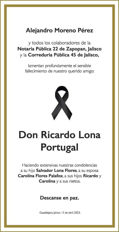 Ricardo Lona Portugal Obituario Esquela