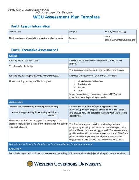 Assessment Plan Task 1 D090 WGU Studocu