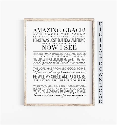 Amazing Grace Printable Lyrics Printable Hymn Wall Decor Etsy