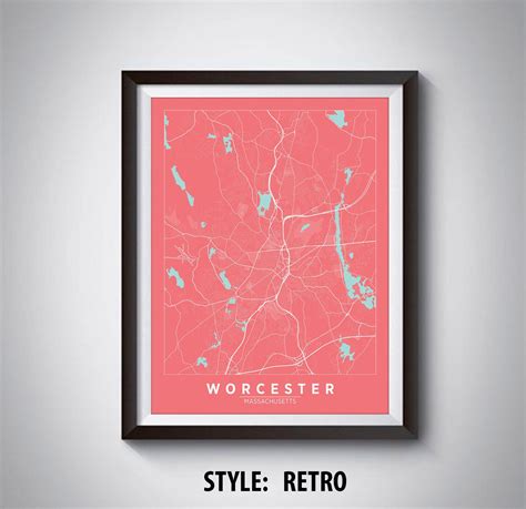 Map of Worcester MA Worcester Map Worcester Poster - Etsy