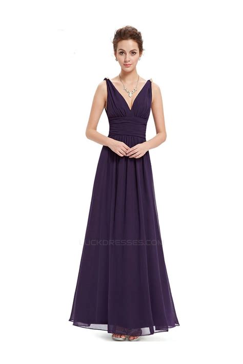 A Line V Neck Long Chiffon Prom Evening Formal Bridesmaid Dresses Ed011630