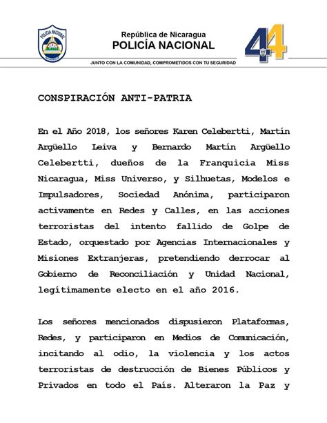 Policía Nacional remite Nota de Denuncia sobre Conspiración Anti Patria