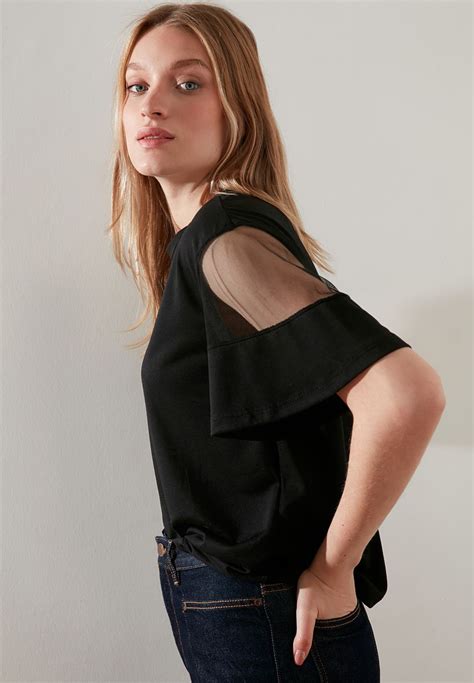 Buy Trendyol Black Sheer Sleeve Top For Women In Mena Worldwide