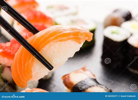 Sushi With Chopsticks Stock Image Image Of Nigiri Asian 50335371