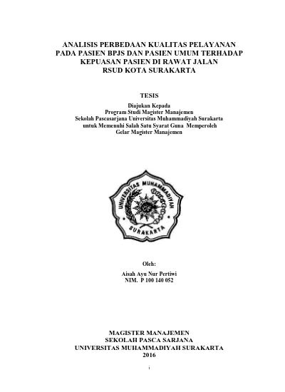 Analisis Perbedaan Kualitas Pelayanan Pada Pasien Bpjs Dan Pasien Umum