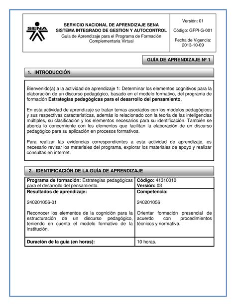 Guia Aprendizaje Aa1 Servicio Nacional De Aprendizaje Sena Sistema Integrado De GestiÓn Y