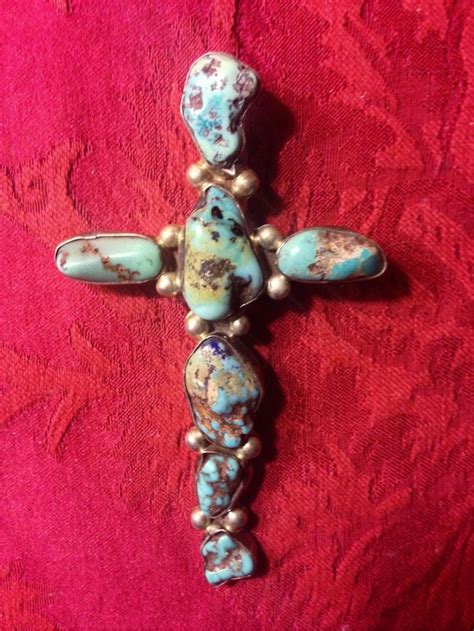 Large Navaho Delbert Chatter Sterling And Turquoise Cross Etsy