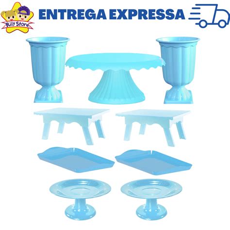 Kit Decoração Boleira Cake Renda 19cm 2 Vasos Grego 2 Mesinhas 2