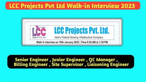 LCC Projects Pvt Ltd Walk In Interview 2023 Latest Jobs