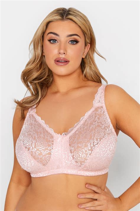 Plus Size 2 Pack Pink And Navy Blue Hi Shine Lace Non Padded Non Wired Full Cup Bras Yours Clothing