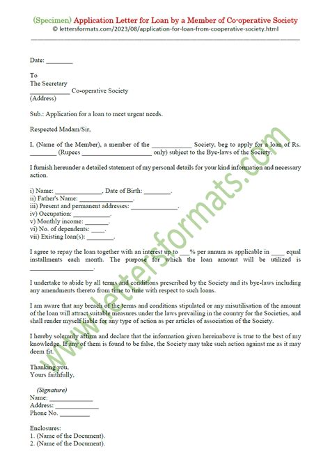 Application Letter For Loan By A Cooperative Society Member