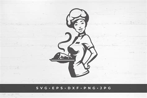 Woman Chef Holding A Tray Of Hot Food Vector Illustration Svg Png