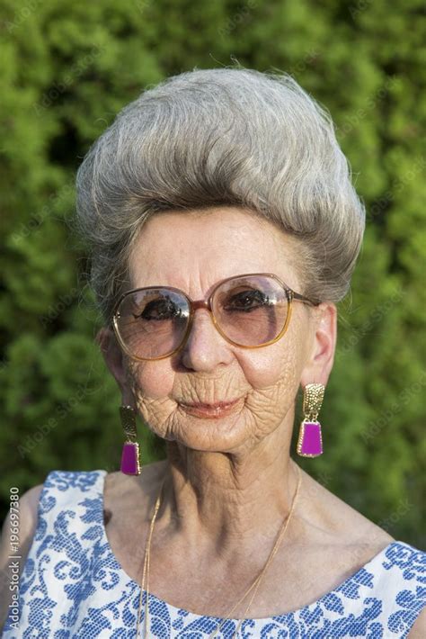 70 Year Old Women Wearing Glasses 70th Square Glass Stock Photos