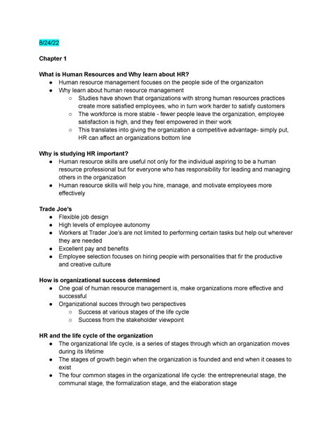 Strat Hr Mgmt Notes Chapter What Is Human Resources And Why