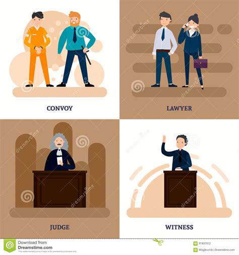 People In Court Vector Illustration Cartoon Flat Advocate Barrister