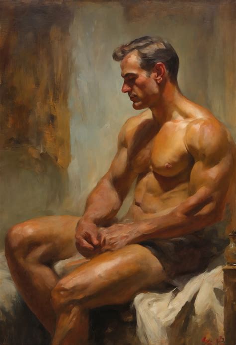 Oil Painting Of A Naked Handsome Muscular Bodybuilder Male Inside A 1 9