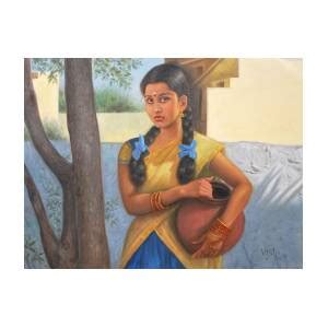 Tamil Girl With Pot Painting By Vishalandra Dakur Pixels