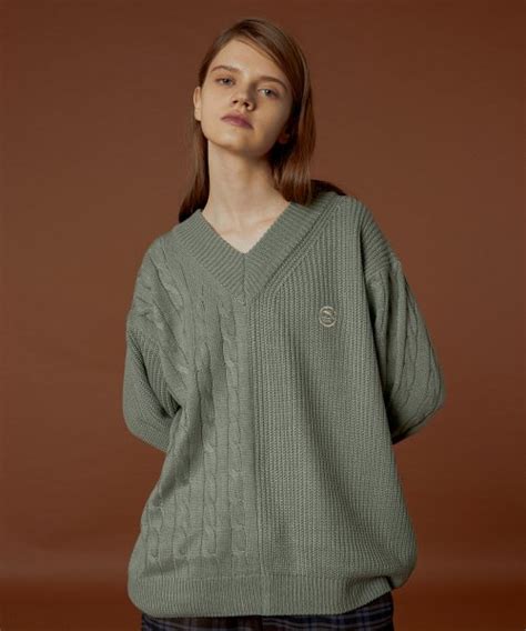 Musinsa Wai Kei Mixed V Neck Knit Khaki