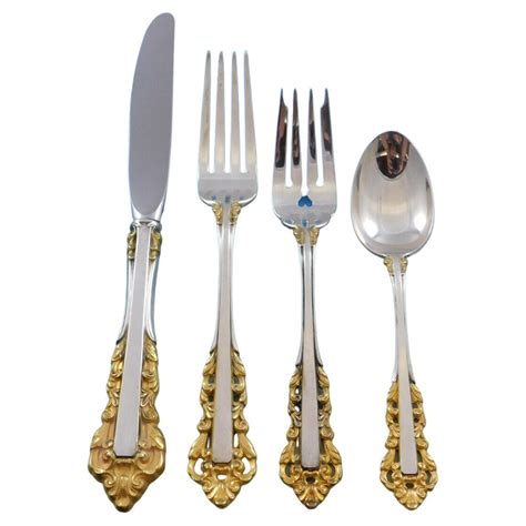 Medici Golden Accent By Gorham Sterling Silver Flatware Set 12 Service 50 Pieces For Sale At 1stdibs