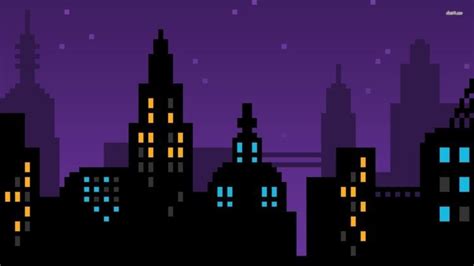 pixel art, Pixels, Purple, Skyline, Cityscape, City, Blue, Yellow, Black, 8 bit, Vector art HD ...