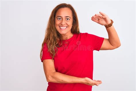 Middle Age Mature Woman Standing Over White Isolated Background