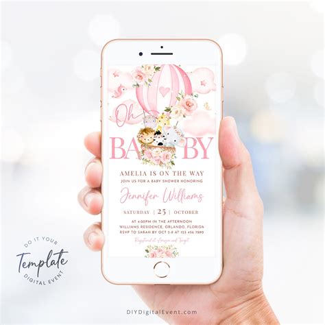 Editable Hot Air Balloon Baby Shower Invitation Template Etsy