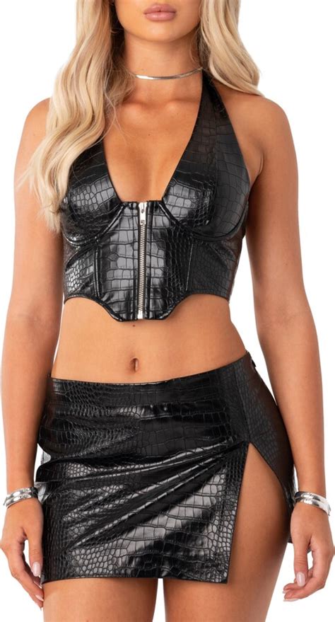 Edikted Lana Croc Embossed Faux Leather Corset Top Shopstyle