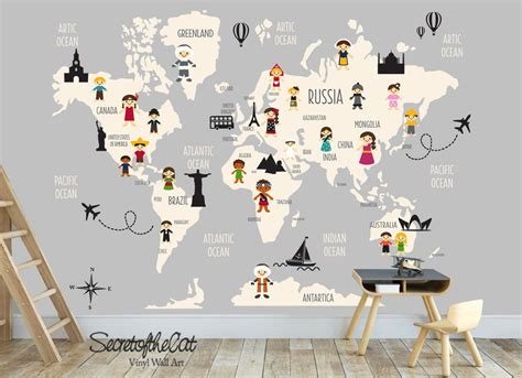 World Map Sticker World Map Map Wall Decal Wall Decal Nursery Map Decal ...