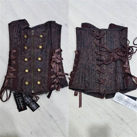 Corset Brocado Marr N Con Cremallera Rock Steampunk Gothic Zone