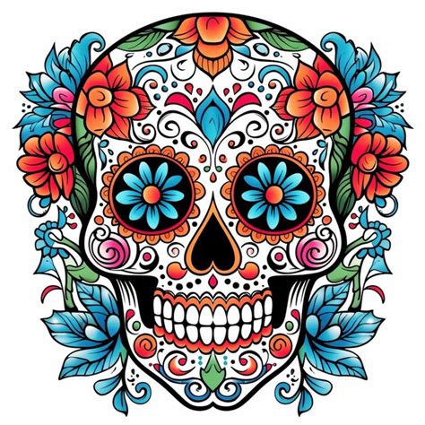 Premium Ai Image A Colorful Sugar Skull With Flowers And Leaves On It