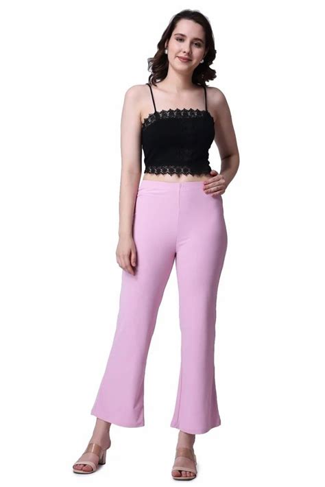 Polyester Popwings Formal Casual Pink Solid Highrise Trousers For Women