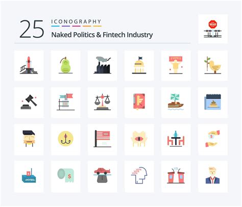 Naked Politics And Fintech Industry 25 Flat Color Icon Pack Including