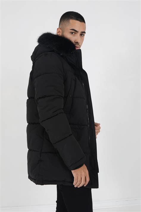 Water Repellent Faux Fur Parka Black Sixth June