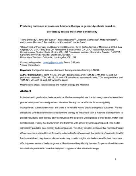 Pdf Predicting Outcomes Of Cross Sex Hormone Therapy In Gender