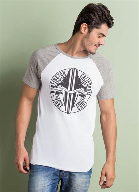 Camiseta Manga Raglan Branca E Mescla Queima De Estoque