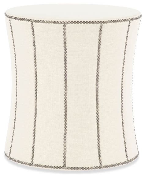 Nail Head Trim White Stool- Ottoman