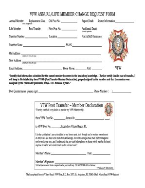 Fillable Online Vilanobeachvfw Vfw Annual Life Member Change Request