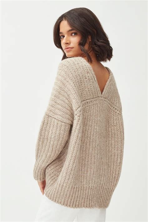 Alpaca Chunky Oversized Blanket Vneck Sweater Sweaters Neck Sweater