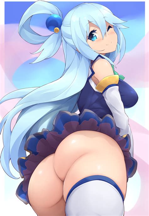 Rule 34 Aqua Konosuba Ass Bare Shoulders Blue Eyes Blue Hair Blush