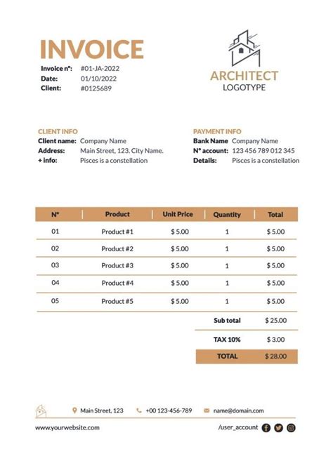 Simple Flat Architect Invoice In Invoice Template Invoicing