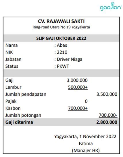 Contoh Slip Gaji Excel Dan Komponennya Blog Gadjian