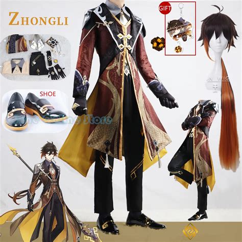 Genshin Zhongli Cosplay Costume Wig Hair Genshin Impact Liyue Morax Zhong Li Cosplay Outfits