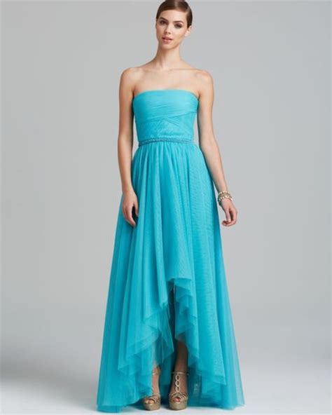 Ml Monique Lhuillier Gown Strapless Tulle Sequin Detail Highlow In Blue