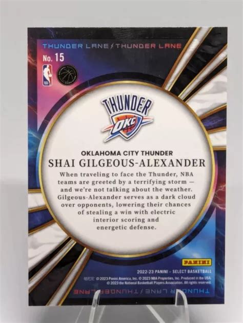 2022 23 INSERTO PANINI Select 15 Shai Gilgeous Alexander Thunder Lane