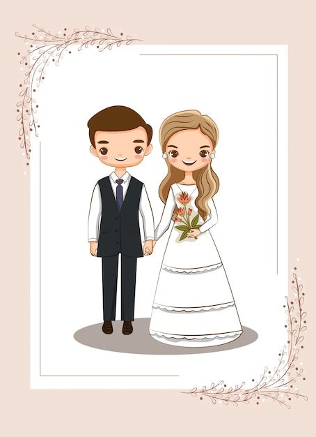 Linda Pareja Para Invitaciones De Boda Tarjeta Vector Premium