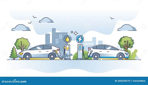 Concepto De Uso De Gasolina Vs Coche El Ctrico Con Diferentes Fuentes