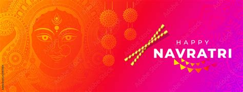 Photo Art Print Happy Navratri Festival Banner Background With Hindu