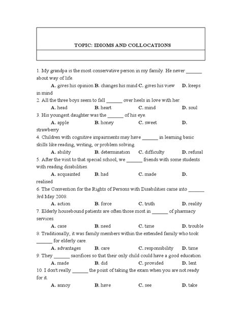 Idioms Worksheet | PDF