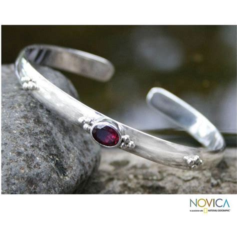 Novica Garnet Sterling Silver Cuff Bracelet From Indonesia Silver Cuff Bangle Silver