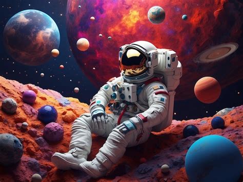 Premium Photo Astronaut In Space With Colorful Planets